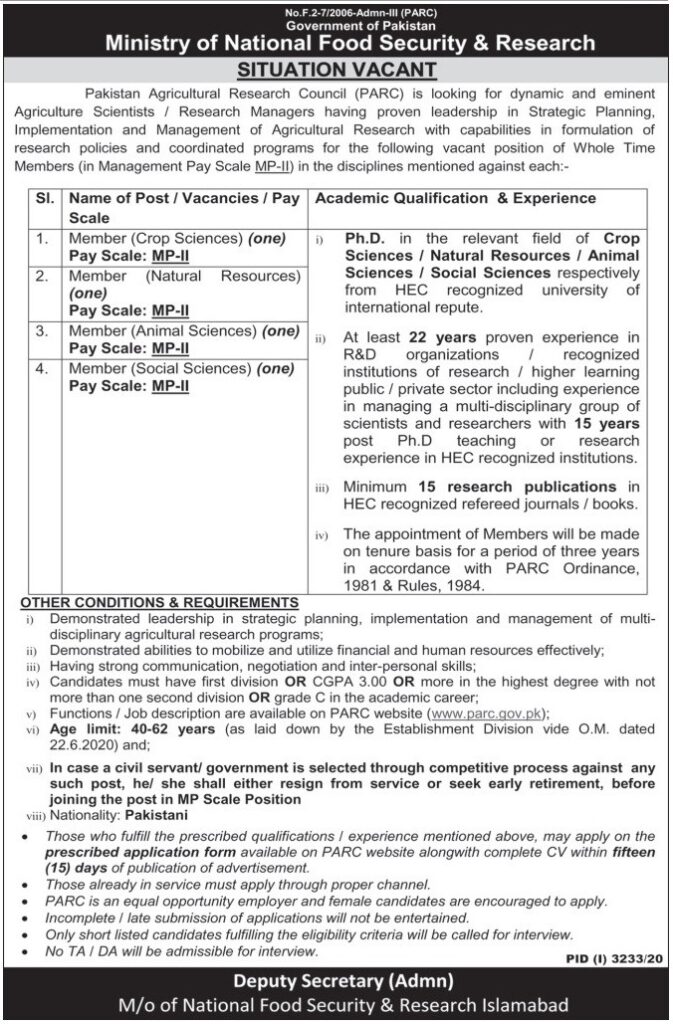Ministry of National Food Security And Research Jobs