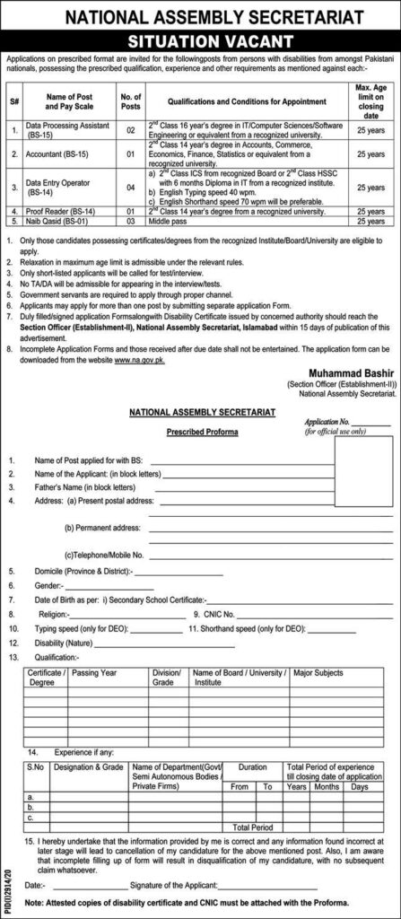 National Assembly Of Pakistan Jobs 2020